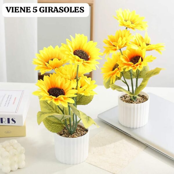 Maceta Decorativa con Girasoles Artificiales - Realista y Sin Mantenimiento