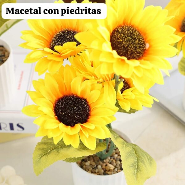 Maceta Decorativa con Girasoles Artificiales - Realista y Sin Mantenimiento