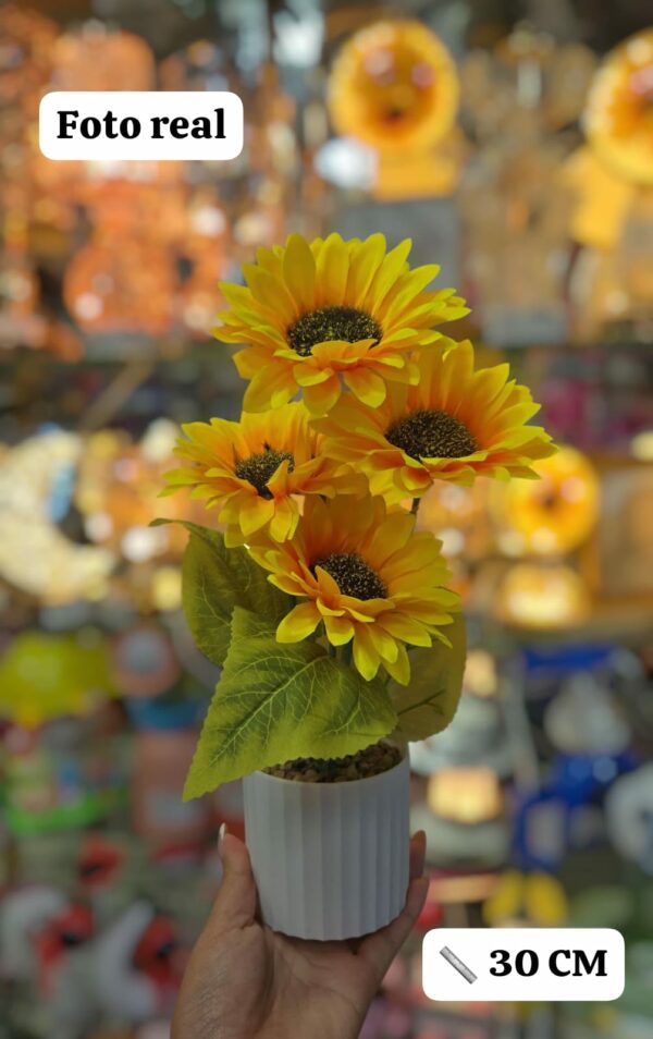Maceta Decorativa con Girasoles Artificiales - Realista y Sin Mantenimiento