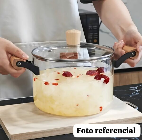 Olla de Borosilicato 3.5L con Asas de Bambú - Elegante y Multiusos